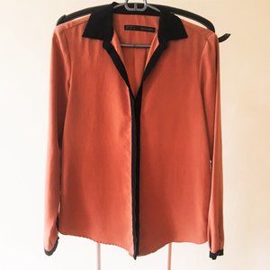 ZARA pink blush black retro vintage work blouse top Size XS 2 or 4